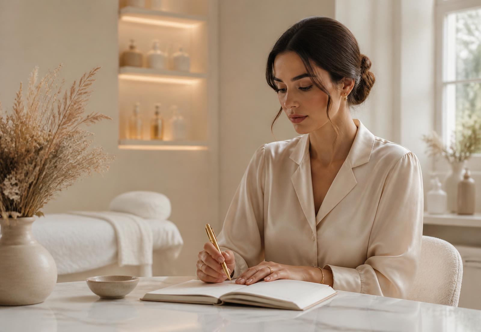 Profesjonalistka beauty planująca pracę w eleganckim gabinecie